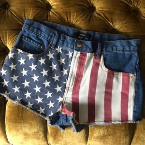 American Flag Denim Shorts